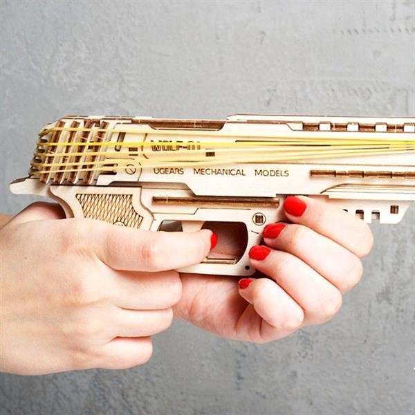 Деревянный механический 3D конструктор Ugears Пистолет Вольф-01 (70047) - Pampik - 9