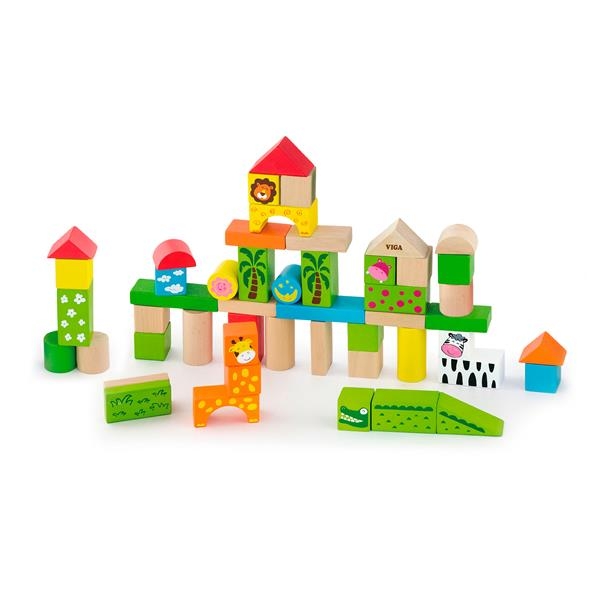 Дерев'яні кубики Viga Toys Зоопарк 50 шт. (50286) - Pampik