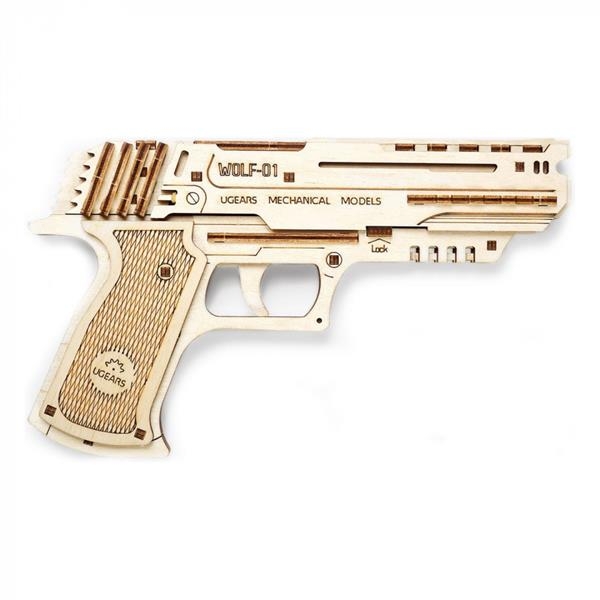 Деревянный механический 3D конструктор Ugears Пистолет Вольф-01 (70047) - Pampik