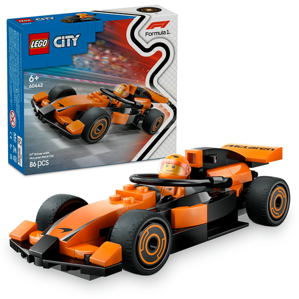 Конструктор LEGO City Пілот F1 з автомобілем для перегонів команди McLaren 86 деталей (60442) - Pampik