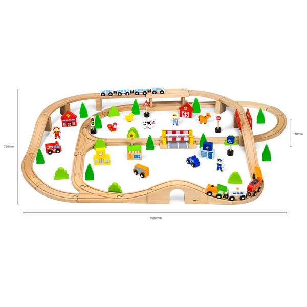 Іграшкова залізниця Viga Toys дерев'яна 90 ел. (50998) - Pampik - 3