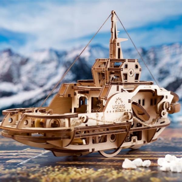 Деревянный механический 3D конструктор Ugears Буксир (70078) - Pampik - 7