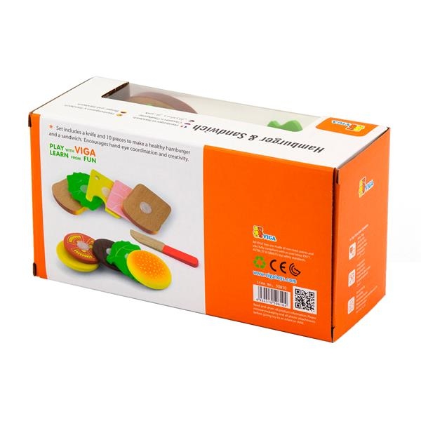 Игрушечные продукты Viga Toys Деревянные гамбургер и сэндвич (50810) - Pampik - 4