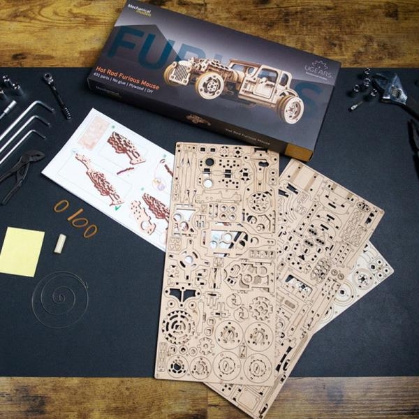 Деревянный механический 3D конструктор Ugears Хот Род Лютая мышь (70192) - Pampik - 12