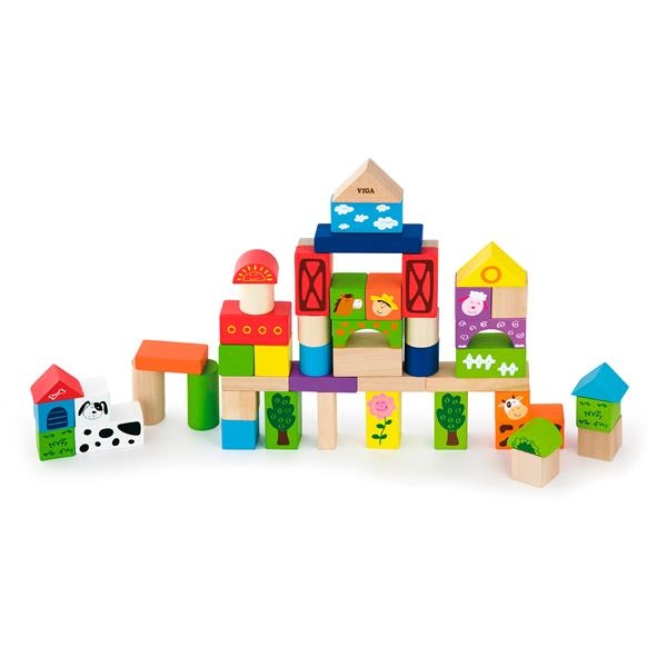 Деревянные кубики Viga Toys Ферма, 50 шт., 3 см (50285) - Pampik