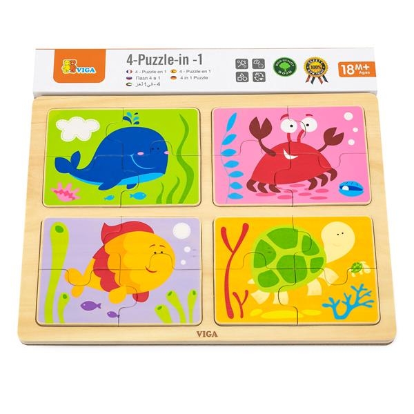 Набор деревянных пазлов Viga Toys Море 4 в 1 (50190) - Pampik