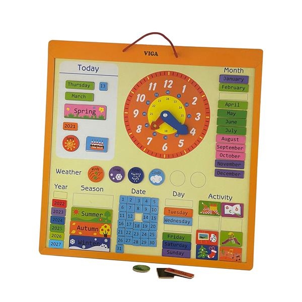 Магнитный календарь Viga Toys с часами на английском языке (50377) - Pampik - 2