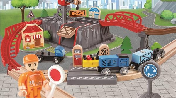 Игрушечная железная дорога Hape Строительный комплекс 50 эл. (E3764) - Pampik - 10