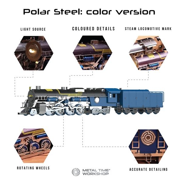 Коллекционная модель-конструктор Metal Time Polar Steel color Поезд цветной механический (MT052) - Pampik - 5