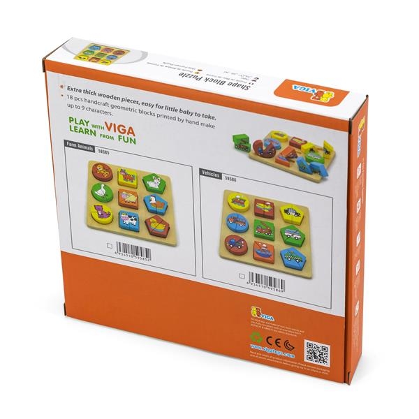 Деревянный пазл-сортер Viga Toys Фигуры и зверьки (59585) - Pampik - 3