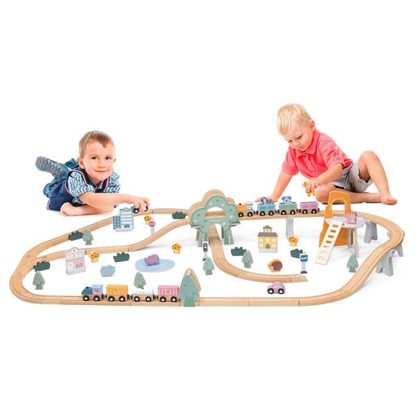 Игрушечная железная дорога PolarB деревянная 90 эл. (44067) - Pampik - 3