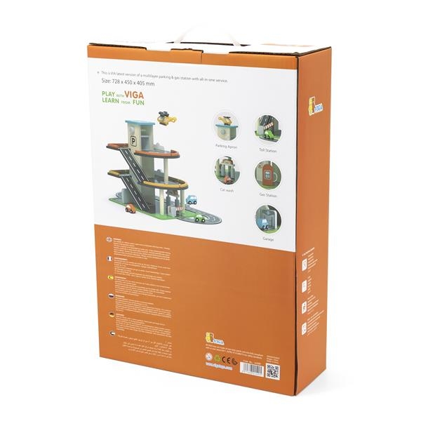 Деревянный паркинг Viga Toys с АЗС (44509) - Pampik - 4