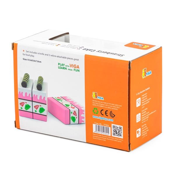 Игрушечные продукты Viga Toys Деревянный клубничный торт (51324) - Pampik - 4