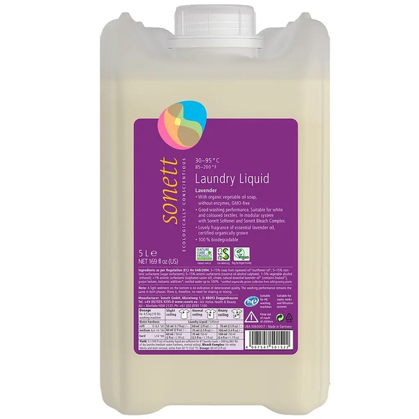 Органическое концентрированное жидкое средство для стирки Sonett с эфирным маслом лаванды, 5 л - Pampik