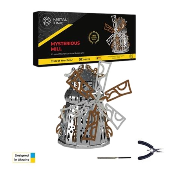 Колекційна модель-конструктор Metal Time Mysterious Mill Млин, електронний, двоколірний, 52 деталі (MT054) - Pampik