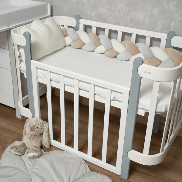 Бампер-косичка Twins Ego 3-прядна, велюр, 120 см, сірий-білий-бежевий (2020-K3-120E-1002) - Pampik - 4