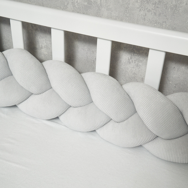 Бампер-косичка Twins Ego 3-прядна, велюр, 120 см, сірий (2020-K3-120E-10) - Pampik - 3