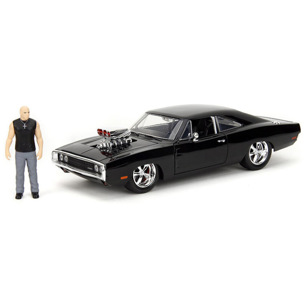 Машина металлическая Jada Форсаж Додж Чарджер (1970) с фигуркой Доменика Торетто, 1:24, черный (9335907314R00) - Pampik