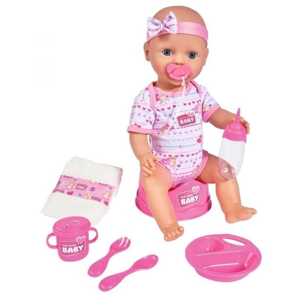 Игровой набор Simba Пупс New Born Baby Drink Уход за малышом, 43 см, розовый (5039005) - Pampik