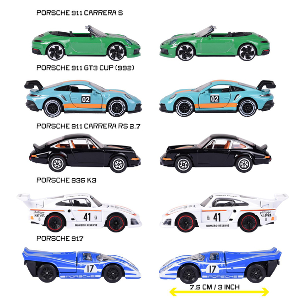 Набiр металевих машинок Majorette Порше, 7.5 см, 5 шт. (8502105002) - Pampik - 3