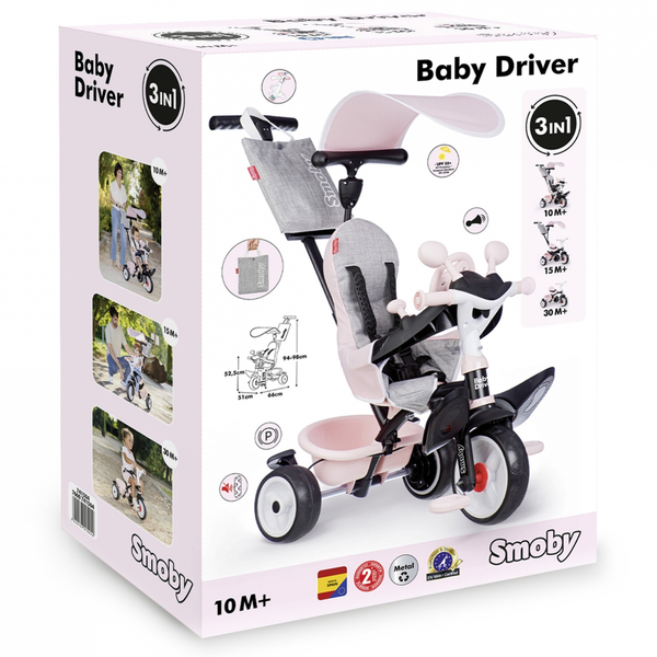 Детский велосипед с козырьком Smoby Baby Driver Розовая жемчужина, 10+ мес., розовый (7600741504) - Pampik - 5