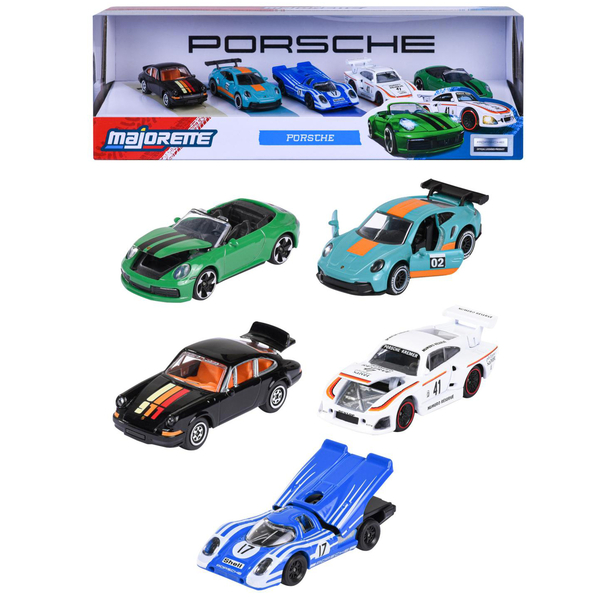 Набiр металевих машинок Majorette Порше, 7.5 см, 5 шт. (8502105002) - Pampik
