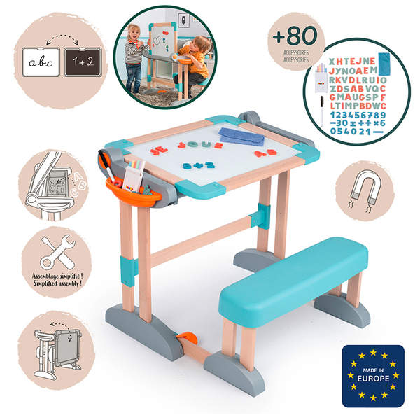 Парта-трансформер 2в1 Smoby деревянная раскладная с мольбертом-доской (420304) - Pampik - 2