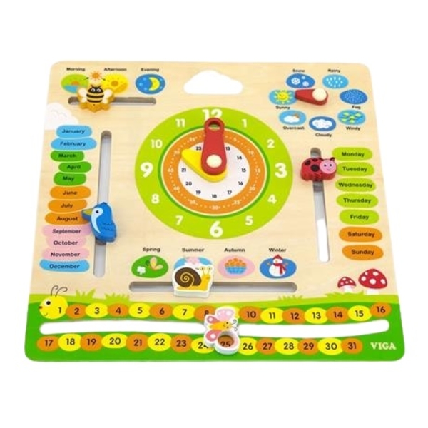 Дерев'яний календар Viga Toys із годинником, англ. мова (44538) - Pampik