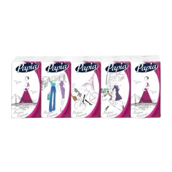 Носовые платочки Papia, двухслойные, 100 шт. (10 уп. по 10 шт.) - Pampik