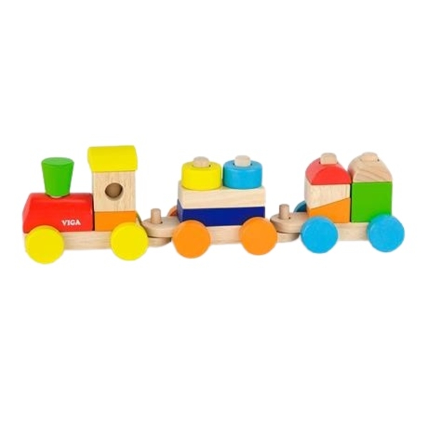 Дерев'яний поїзд Viga Toys Кольорові кубики (51610) - Pampik