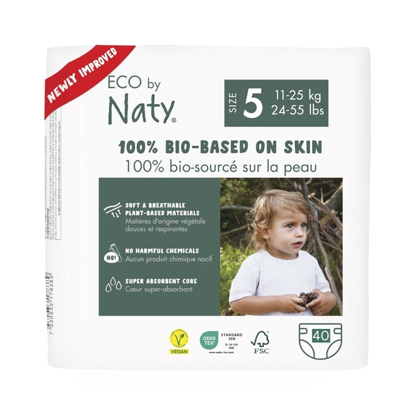 Органічні підгузки на липучках Eco by Naty 5 (11-25 кг), 40 шт. - Pampik