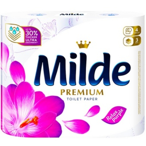 Туалетний папір Milde Relax Purple, тришаровий, 4 рулони - Pampik