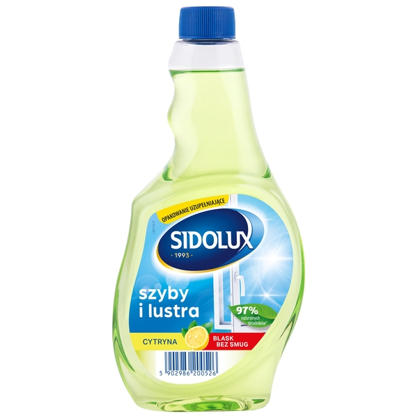 Засіб для миття вікон та скляних поверхонь Sidolux Crystal Лимон, запаска, 500 мл - Pampik