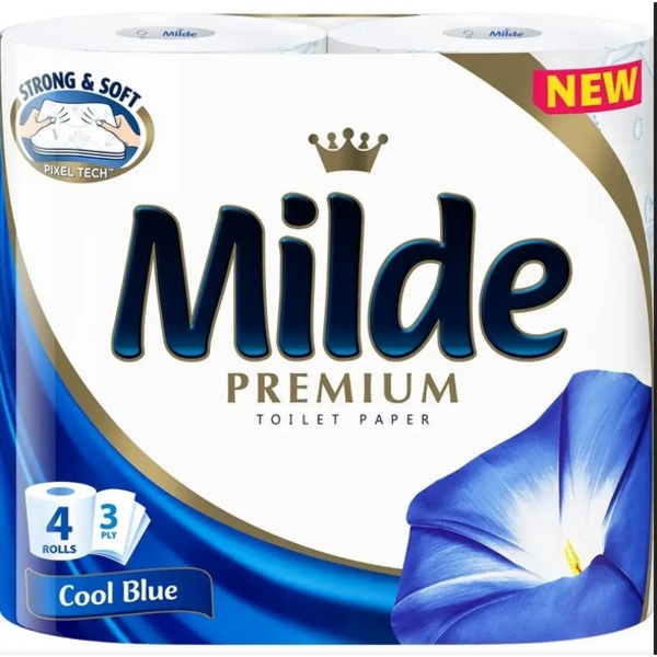 Туалетний папір Milde Cool Blue, тришаровий, 4 рулони - Pampik