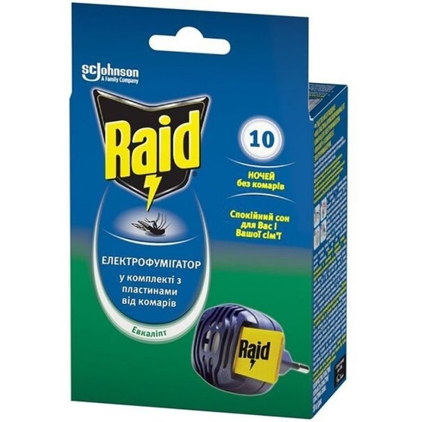 Электрофумигатор с пластинами от комаров Raid Эвкалипт, 1 шт. - Pampik