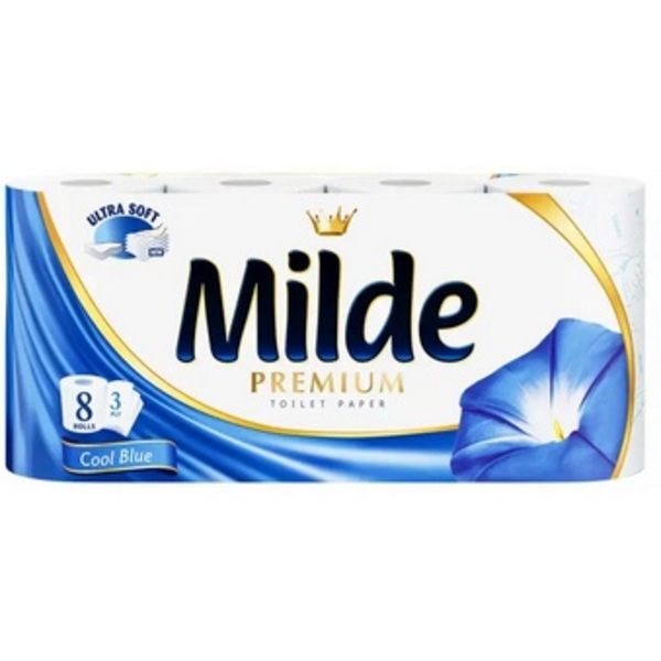 Туалетний папір Milde Cool Blue, тришаровий, 8 рулонів - Pampik