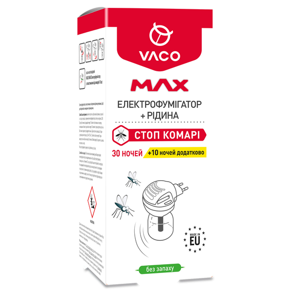 Електрофумігатор Vaco Max, з рідиною, 30 ночей + 10 ночей, додатково, 30 мл - Pampik - 3
