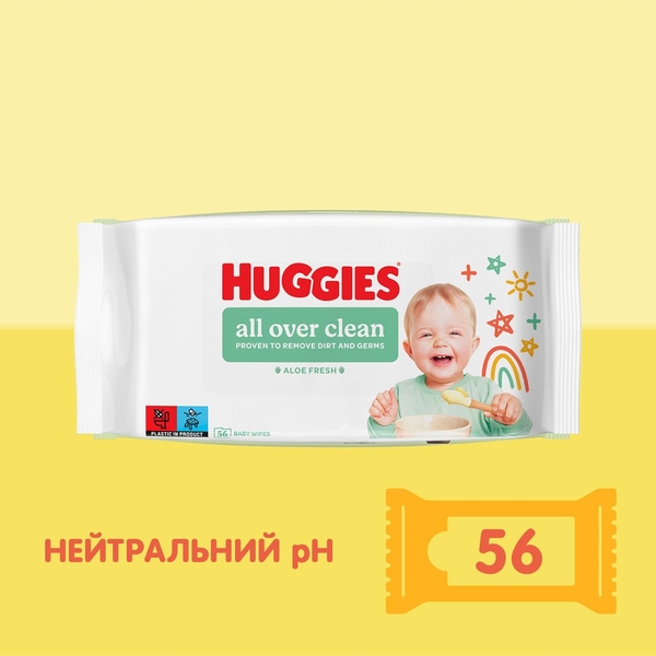 Набір вологих серветок Huggies All Over Clean, 224 шт. (4 уп. х 56 шт.) - Pampik - 4