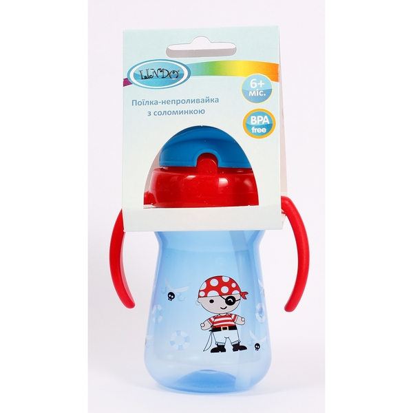 Поильник-непроливайка Lindo с силиконовой трубочкой, 6+ мес., 180 мл, синий (LI 733 син) - Pampik - 3