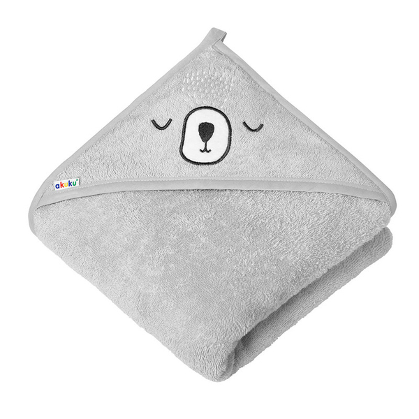 Рушник з капюшоном Akuku Ведмедик, 100х100 см, сірий (A0662) - Pampik
