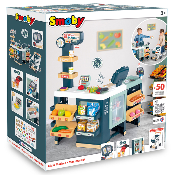 Інтерактивний супермаркет Smoby Максі з візком, звуком та світлом, 50 аксесуарів (350242) - Pampik - 5