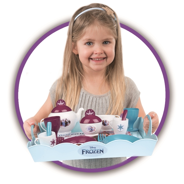 Сервірувальний візочок Smoby Frozen 2 з підносом та чайним сервізом, 17 елементів (310517) - Pampik - 5