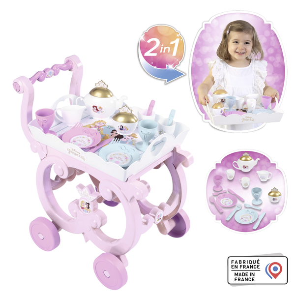 Сервірувальний візочок Smoby Дісней Принцеси зі знімним підносом з сервізом, 17 аксесуарів (312502) - Pampik - 2