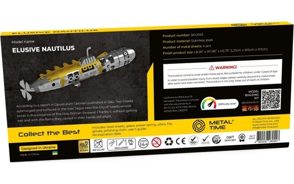 Колекційна модель-конструктор Metal Time Elusive Nautilus Підводний човен механічний (MT045) - Pampik - 11