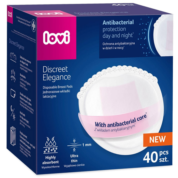 Лактаційні антибактеріальні прокладки Lovi Discreet Elegance, 40 шт., білий (19/602new) - Pampik - 3