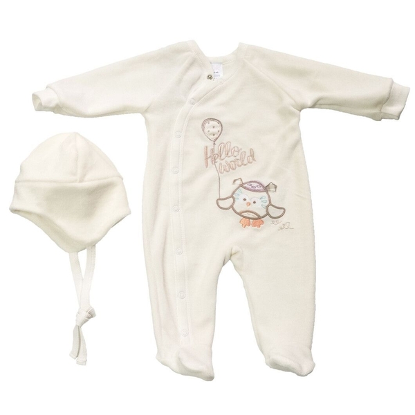 Комбинезон велюровый с шапочкой Elfiki Міа, р.62, молочный (КТ-40062) - Pampik