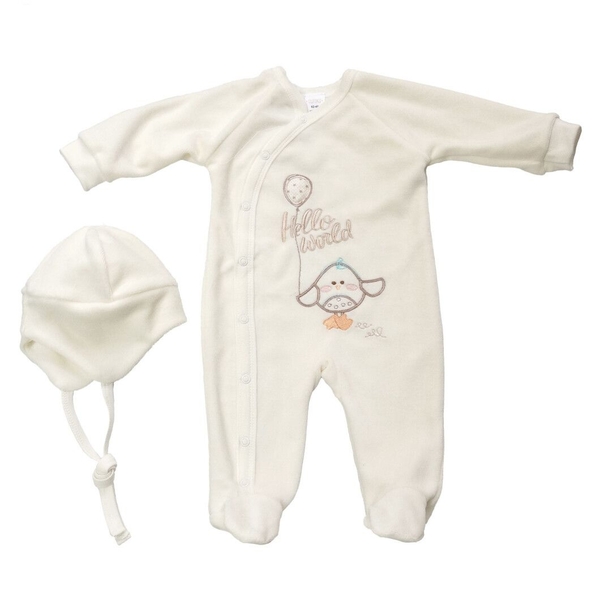 Комбинезон велюровый с шапочкой Elfiki Піпо, р.68, молочный (КТ-39068) - Pampik - 2
