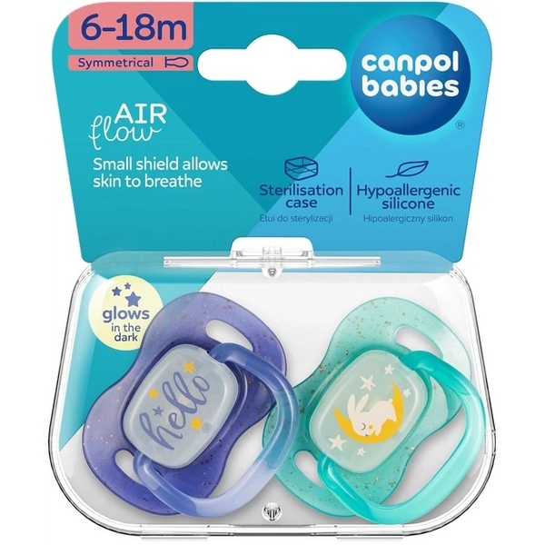 Силіконова симетрична пустушка Canpol Babies NightGlow, 6-18 міс., синій (34/943_blu) - Pampik