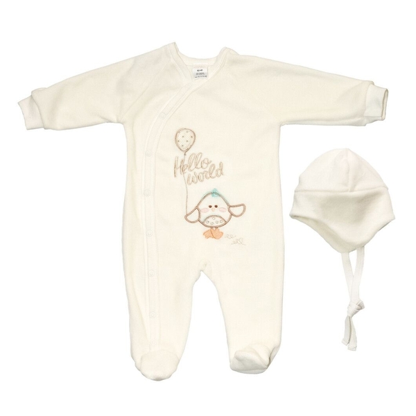 Комбинезон велюровый с шапочкой Elfiki Піпо, р.68, молочный (КТ-39068) - Pampik