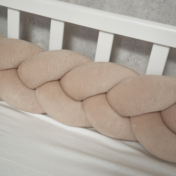 Бампер-косичка Twins 3-х прядна, велюр, 240 см, бежевий (2020-K3-240-02) - Pampik - 2